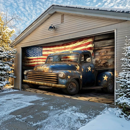 Lorva Patriotic Garage Door Banner Decoration Rustic Truck