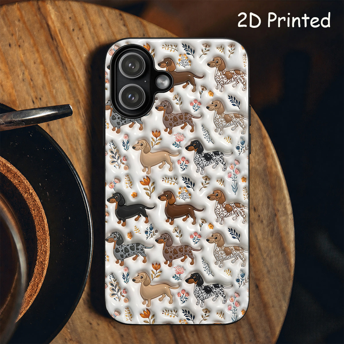 Lorva Dachshund Flat Print Phone Case Smile Field Flowers