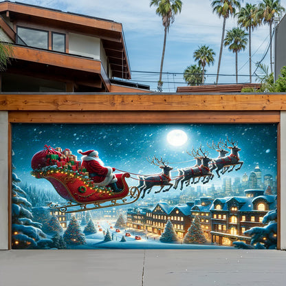 Lorva Snowman Christmas Garage Door Banner Decoration Santa’s Sky Express