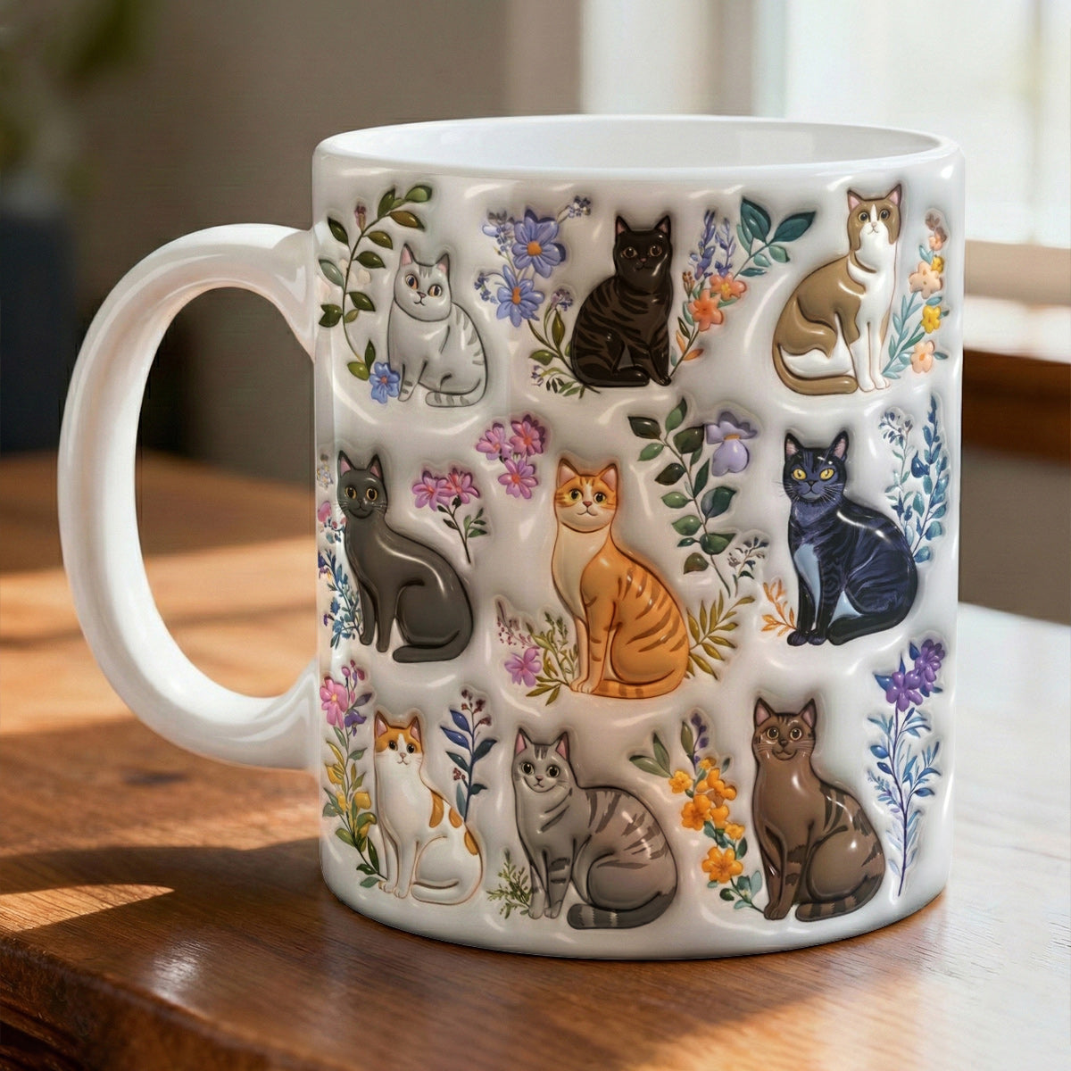 Lorva Mug Puffy Charming Floral Cats