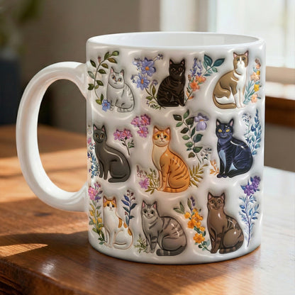Lorva Mug Puffy Charming Floral Cats