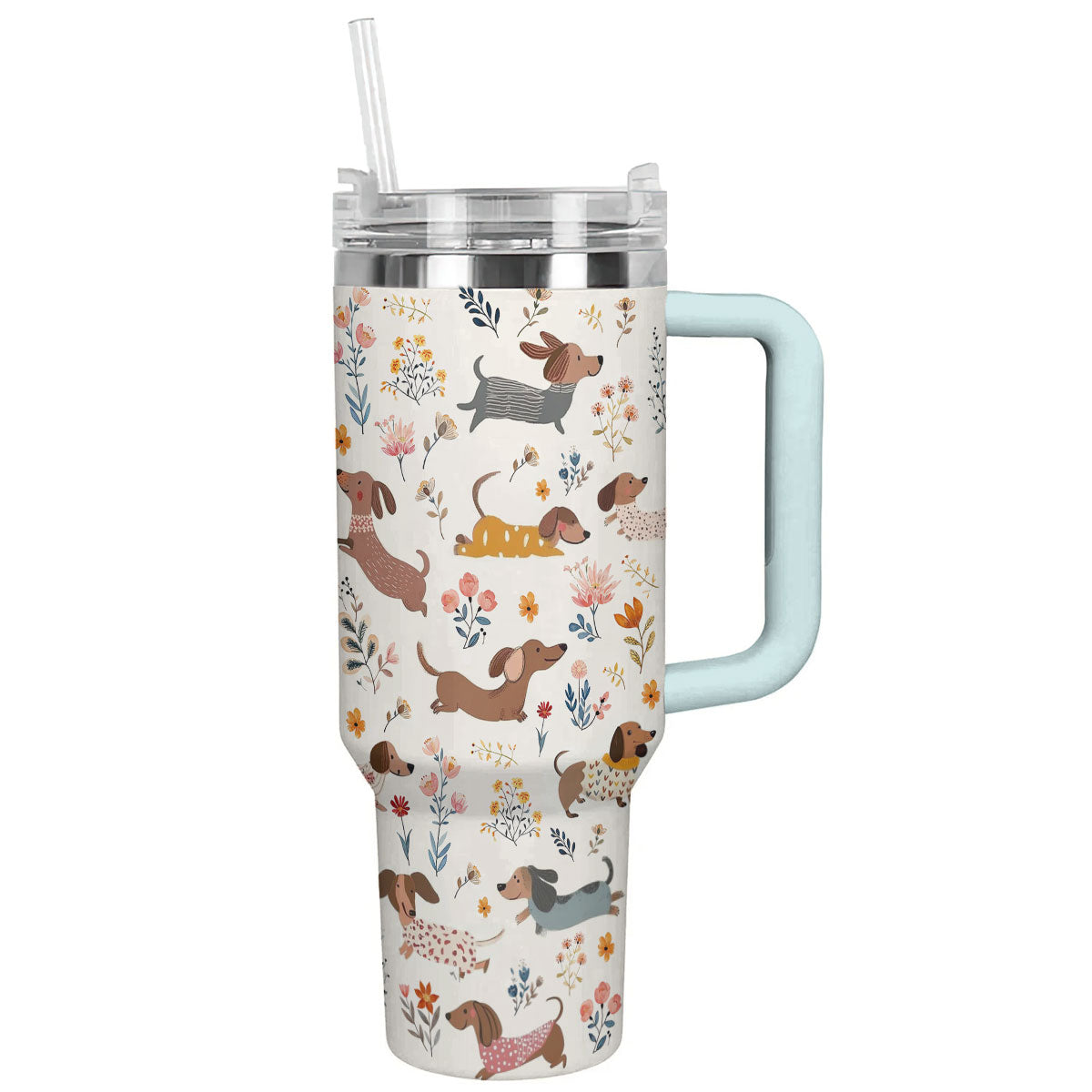 Lorva Dachshund Tumbler Happy Field Flowers