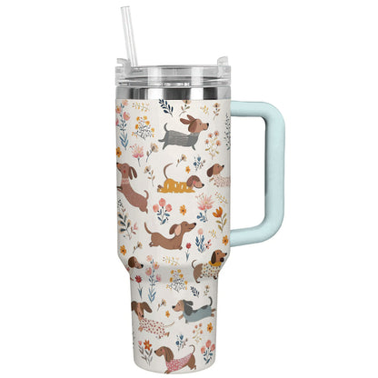 Lorva Dachshund Tumbler Happy Field Flowers