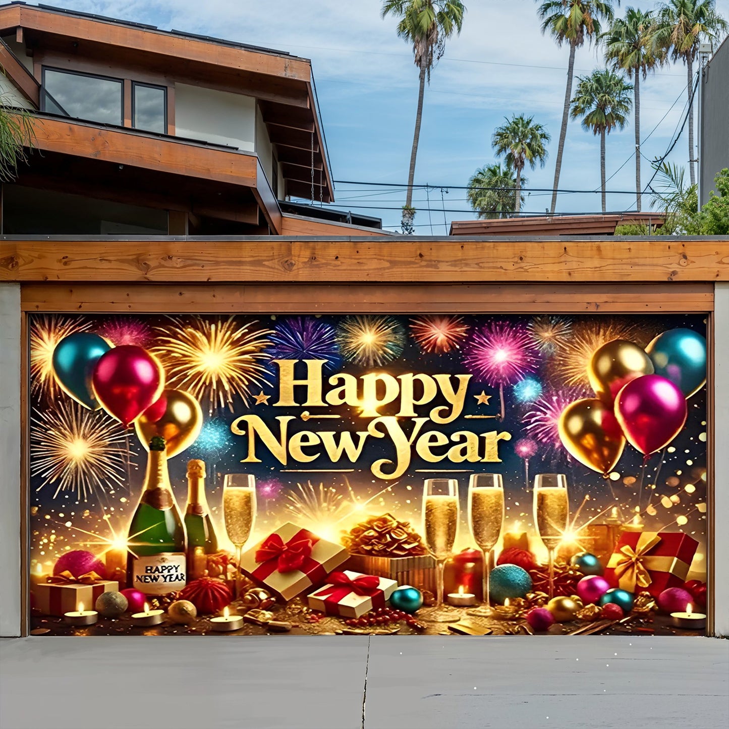 Lorva Garage Door Banner Decoration Happy New Year