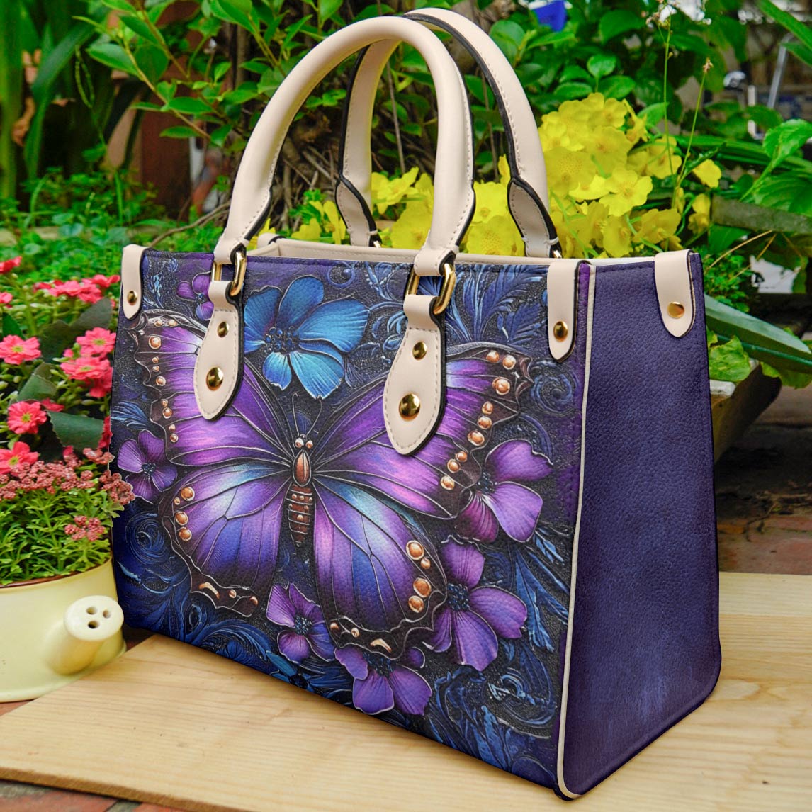 Lorva Leather Bag Charming Floral Butterfly