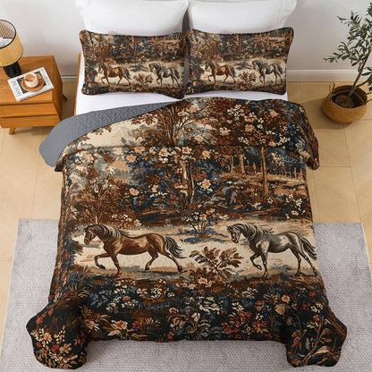 Lorva All Season Quilt 3-Piece Set Timeless Horses In The Forest