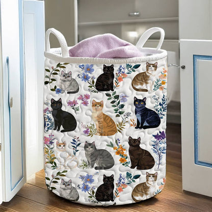 Lorva Quilted Laundry Basket Charming Floral Cats