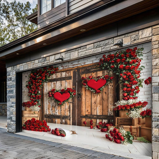 Lorva Garage Door Banner Decoration Rustic Rose Love