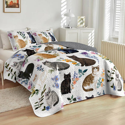Lorva All Season Quilt 3-Piece Set Charming Floral Cats