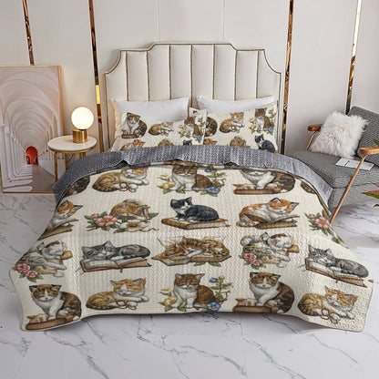 Cat Book Lorva All Season Quilt 3-Piece Set Charming Floral Autumn
