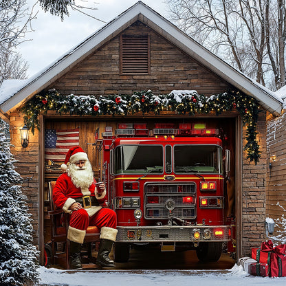 Lorva Garage Door Banner Decoration Holiday Fire Department Santa Garage