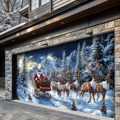 Lorva Christmas Garage Door Banner Decoration  Majestic Santa’s Christmas Reindeer Team