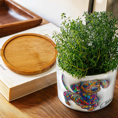 Lorva Dachshund Personalized Flat Print Ceramic Plant Pot Happy