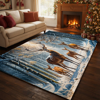 Lorva Christmas Area Rug Majestic Reindeer Family In Winter Wonderland