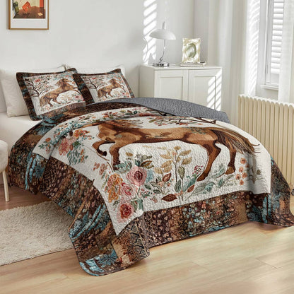 Lorva All Season Quilt 3-Piece Set Rustic Flowers Horses