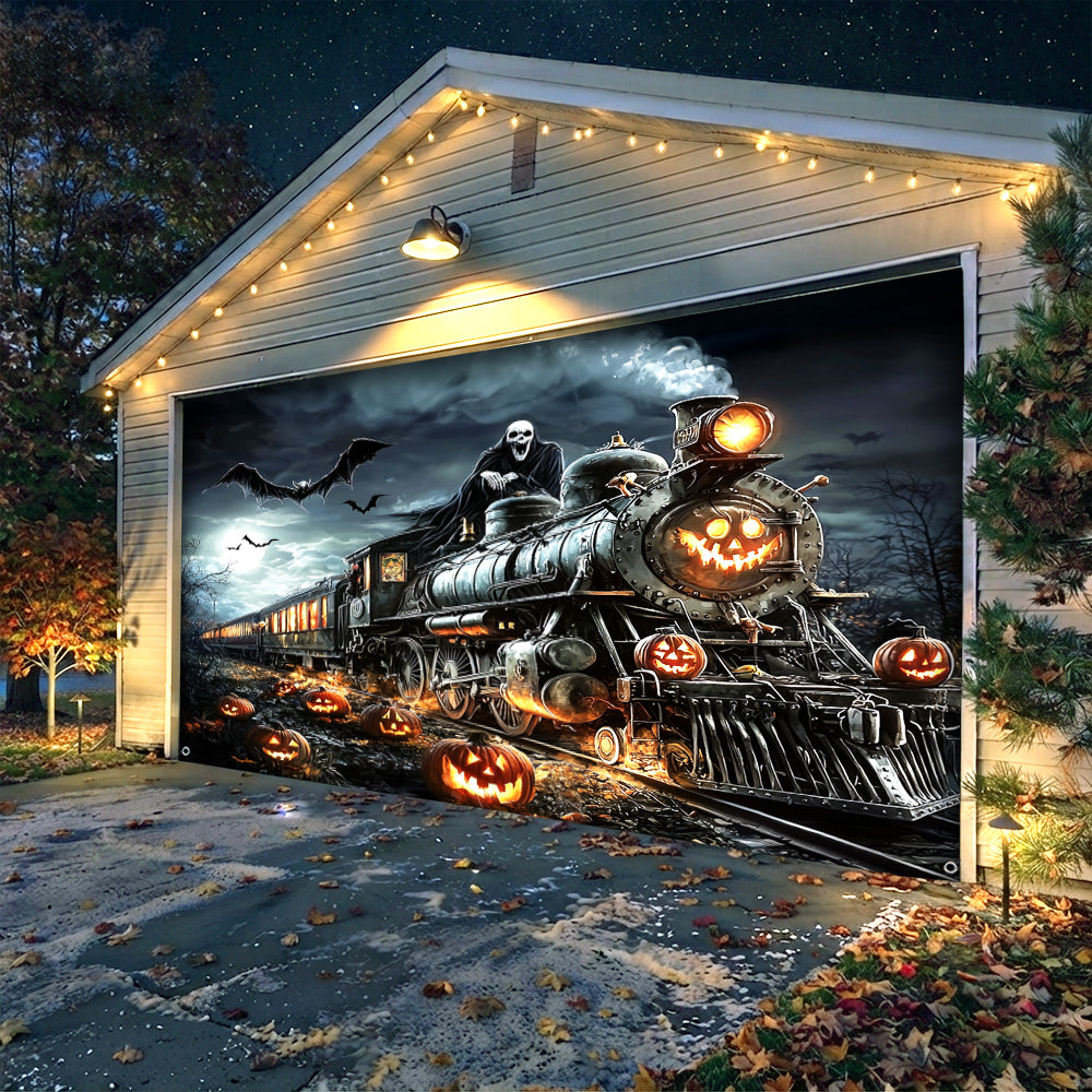 Lorva Halloween Garage Door Banner Decoration Halloween Ghost Train