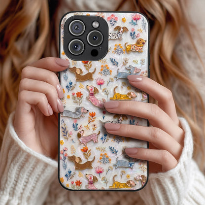 Lorva Dachshund Flat Print Phone Case Sparkling Happy Field Flowers