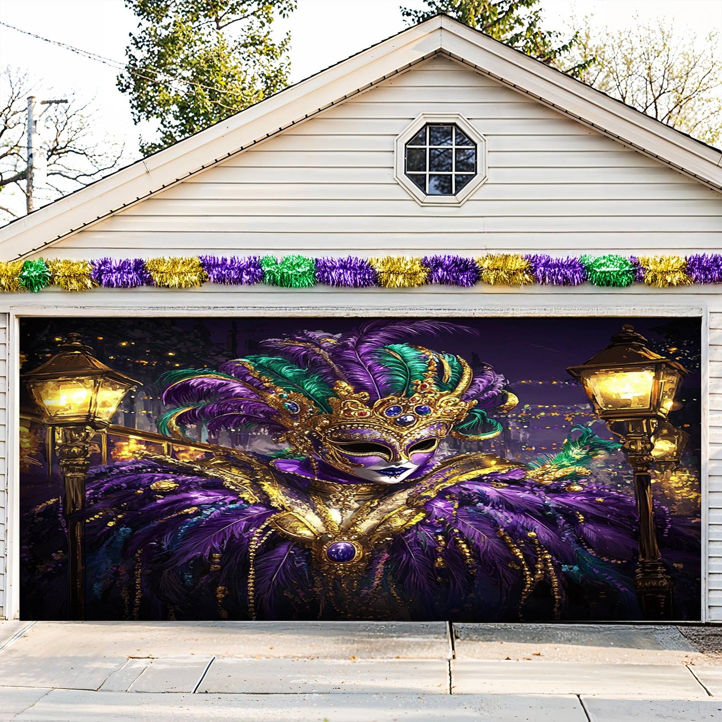 Lorva Garage Door Banner Decoration Mardi Gras King