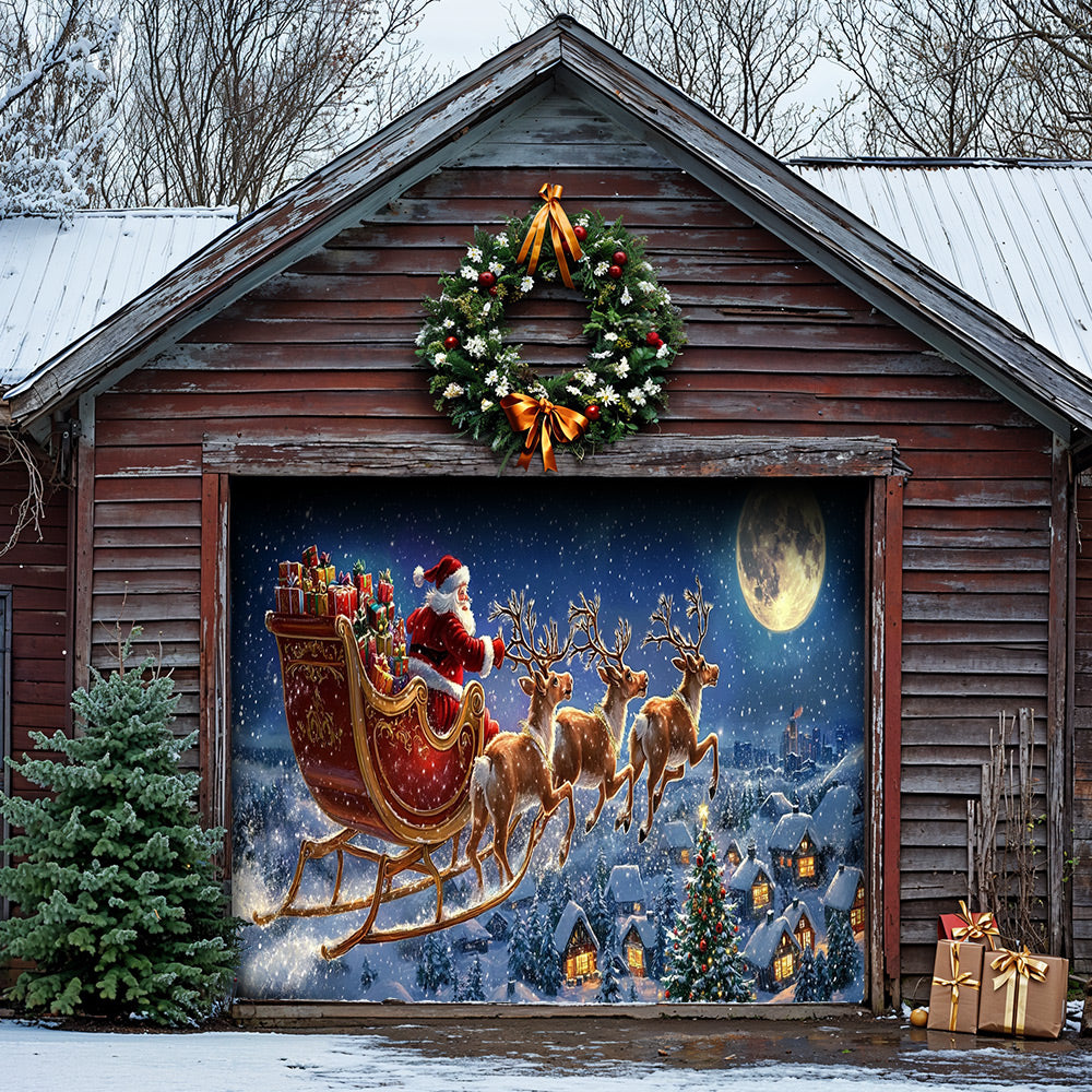 Lorva Christmas Garage Door Banner Decoration Midnight Flight To Christmas