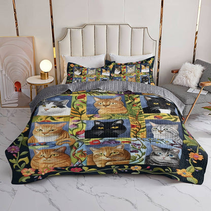 Lorva Cat All Season Quilt 3-Piece Set Mysterious Garden