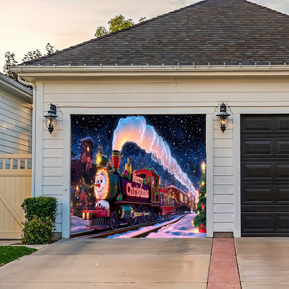 Lorva Christmas Garage Door Banner Decoration Cute Snowman’s Train Express