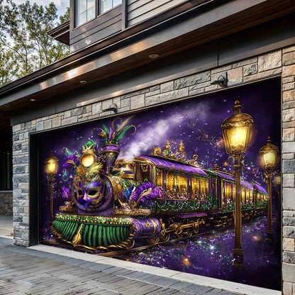 Lorva Garage Door Banner Decoration Festive Train Garage
