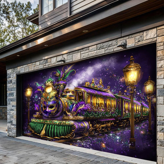 Lorva Garage Door Banner Decoration Festive Train Garage