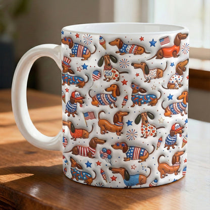 Lorva Dachshund Flat Print Mug Happy Patriotic Day