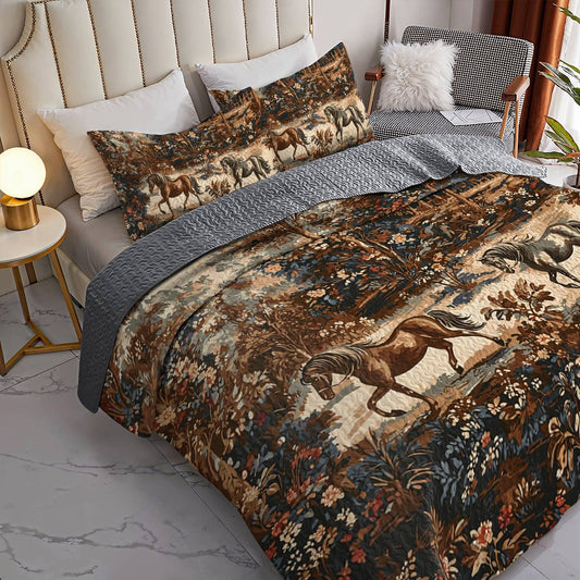 Lorva All Season Quilt 3-Piece Set Timeless Horses In The Forest