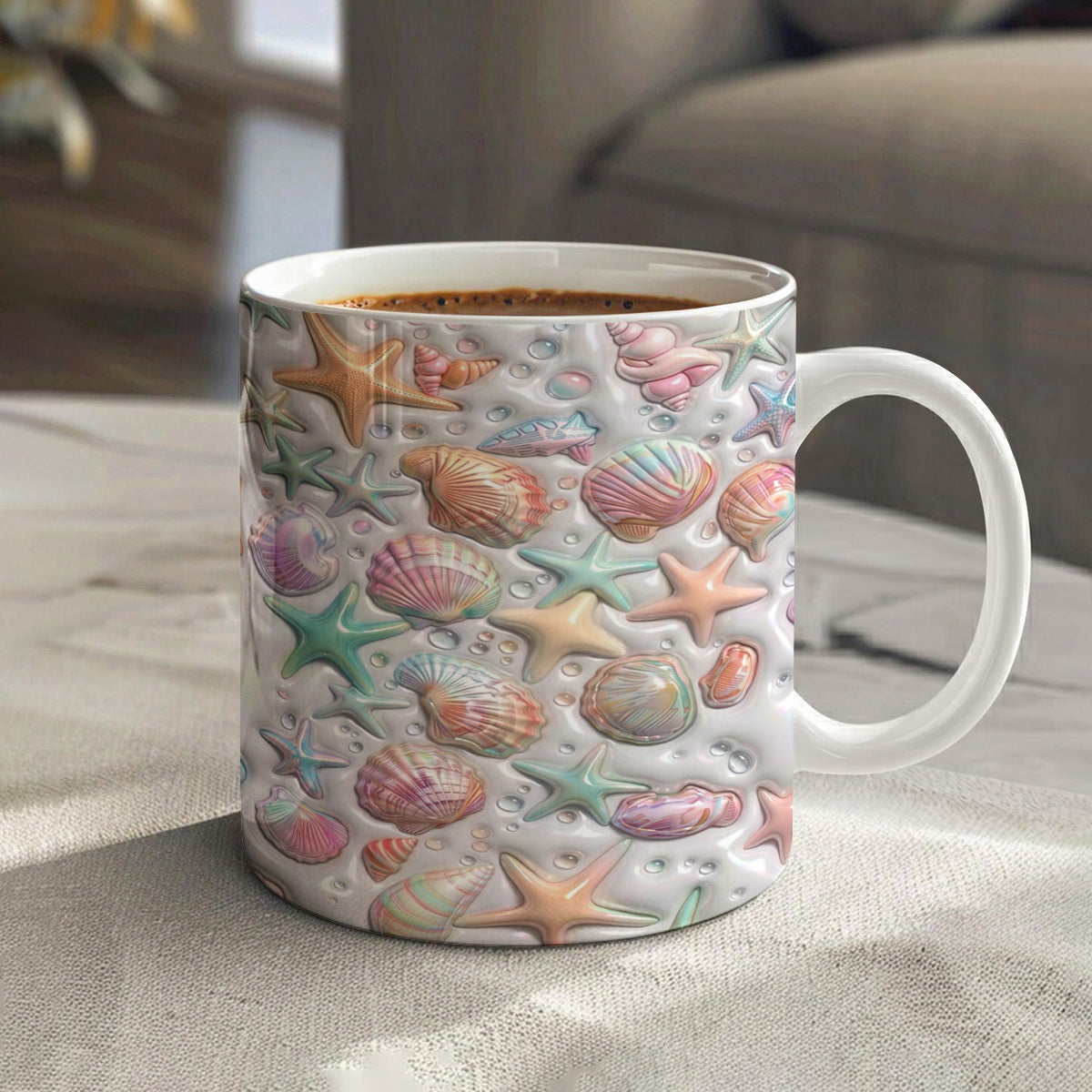 Lorva Puff Flat Printed Mug Coastal Shell