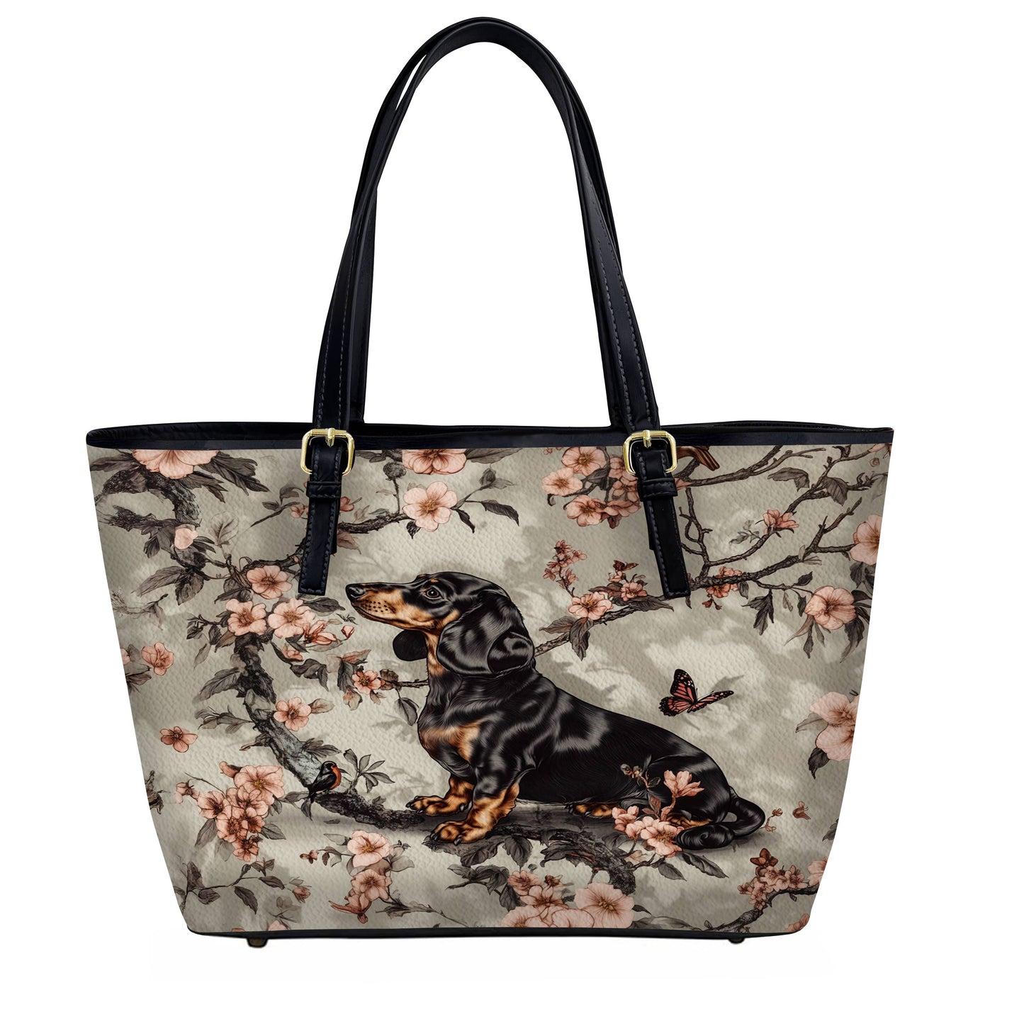 Lorva Dachshund Leather Tote Bag Royal Garden Romp