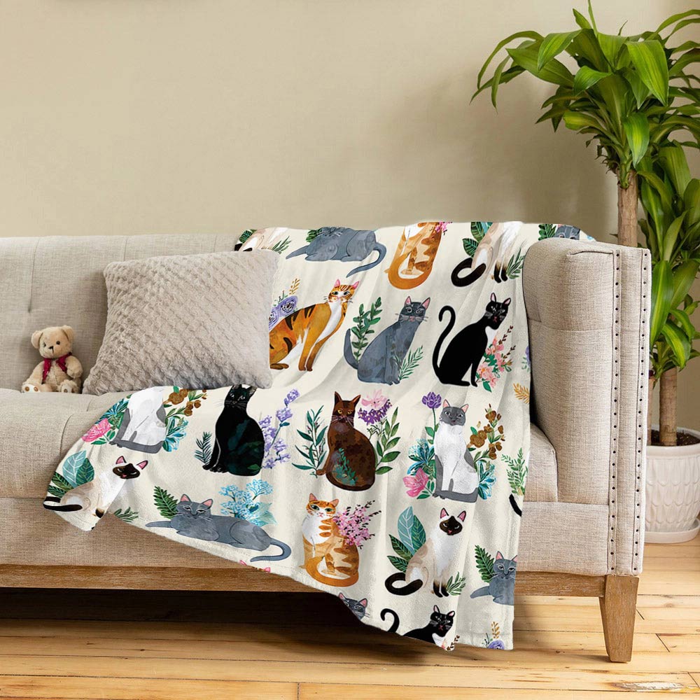 Lorva Fleece Blanket Botanical Cats