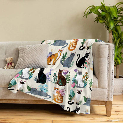 Lorva Fleece Blanket Botanical Cats