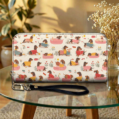 Lorva Dachshund Leather Wallet Playful Garden