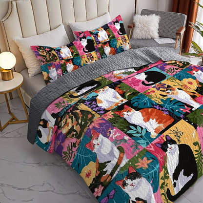 Lorva All Season Quilt 3-Piece Set Tropical Cat Garden