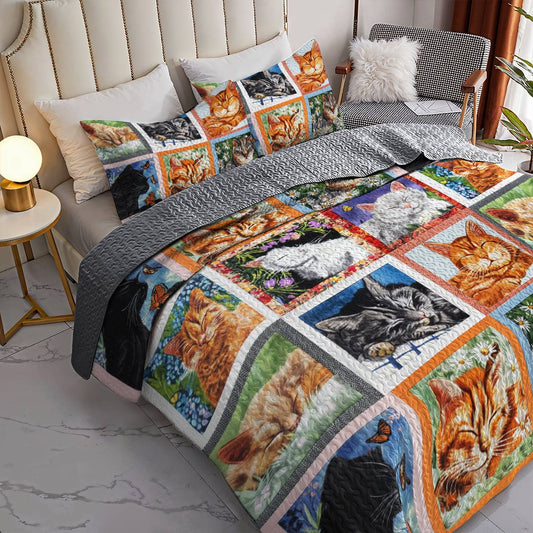 Lorva All Season Quilt 3-Piece Set Dreaming Kittens Garden