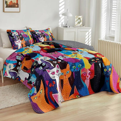 Lorva All Season Quilt 3-Piece Set Colorful Cats