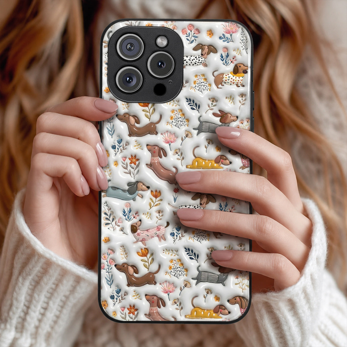 Lorva Dachshund Flat Print Phone Case Happy Field Flowers