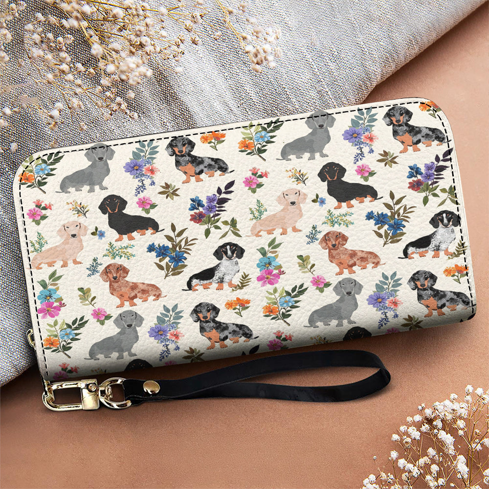 Lorva Leather Wallet Charming Floral Dachshunds