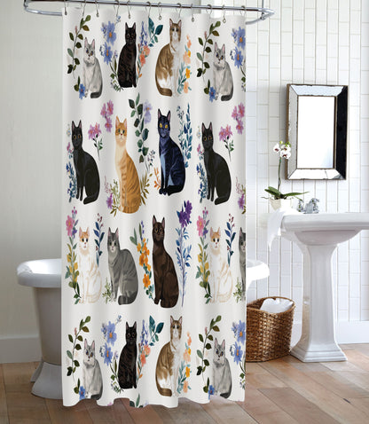 Lorva Shower Curtain Charming Floral Cats