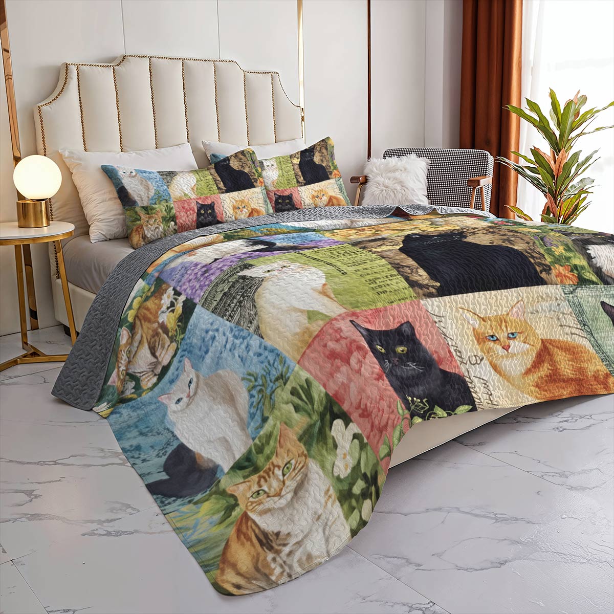 Lorva All Season Quilt 3-Piece Set Garden Kittens Delight
