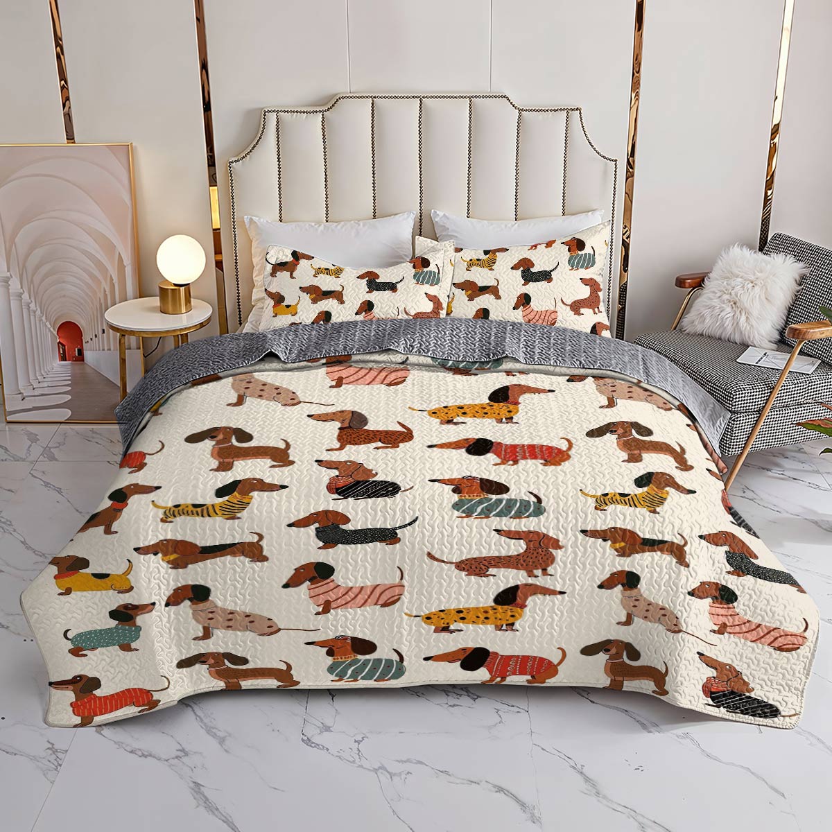 Lorva Dachshund All Season Quilt 3-Piece Set Cute Sausage