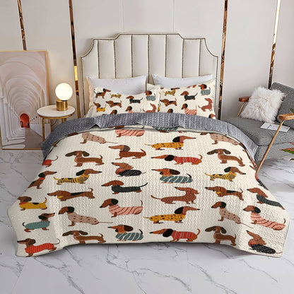 Lorva Dachshund All Season Quilt 3-Piece Set Cute Sausage
