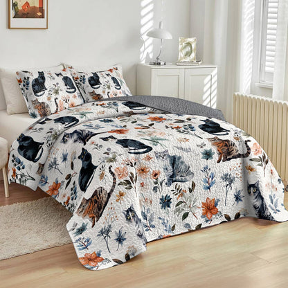 Lorva All Season Quilt 3-Piece Set Beautiful Floral Cats