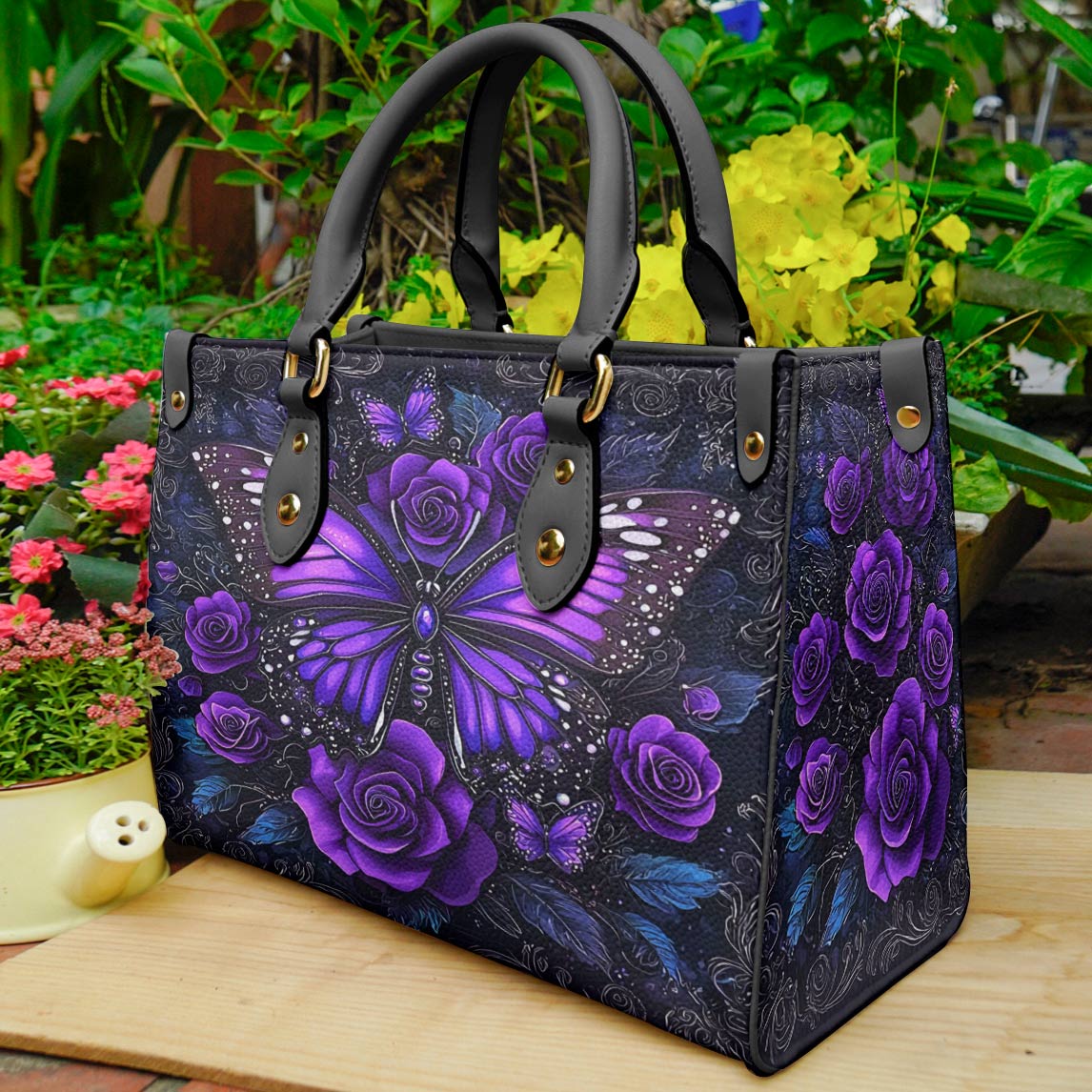 Lorva Leather Bag Charming Roses Butterfly
