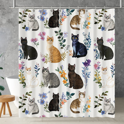 Lorva Shower Curtain Charming Floral Cats