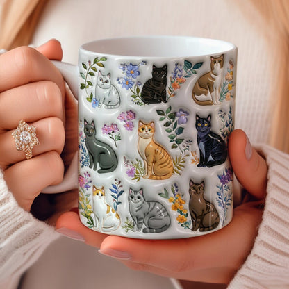 Lorva Mug Puffy Charming Floral Cats