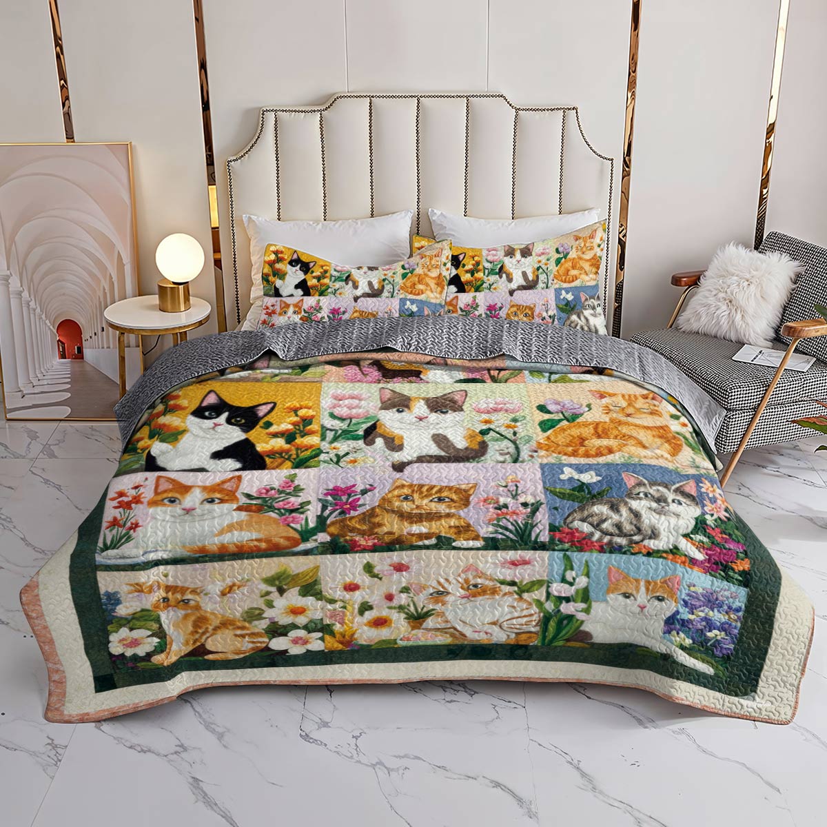 Lorva All Season Quilt 3-Piece Set Whimsical Whiskers In Bloom