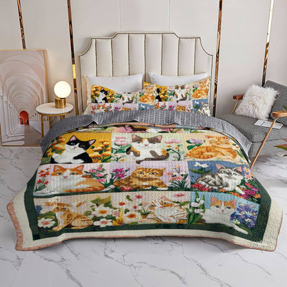 Lorva All Season Quilt 3-Piece Set Whimsical Whiskers In Bloom