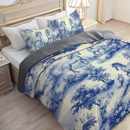 Lorva Horse All Season Quilt 3-Piece Set Blue Love